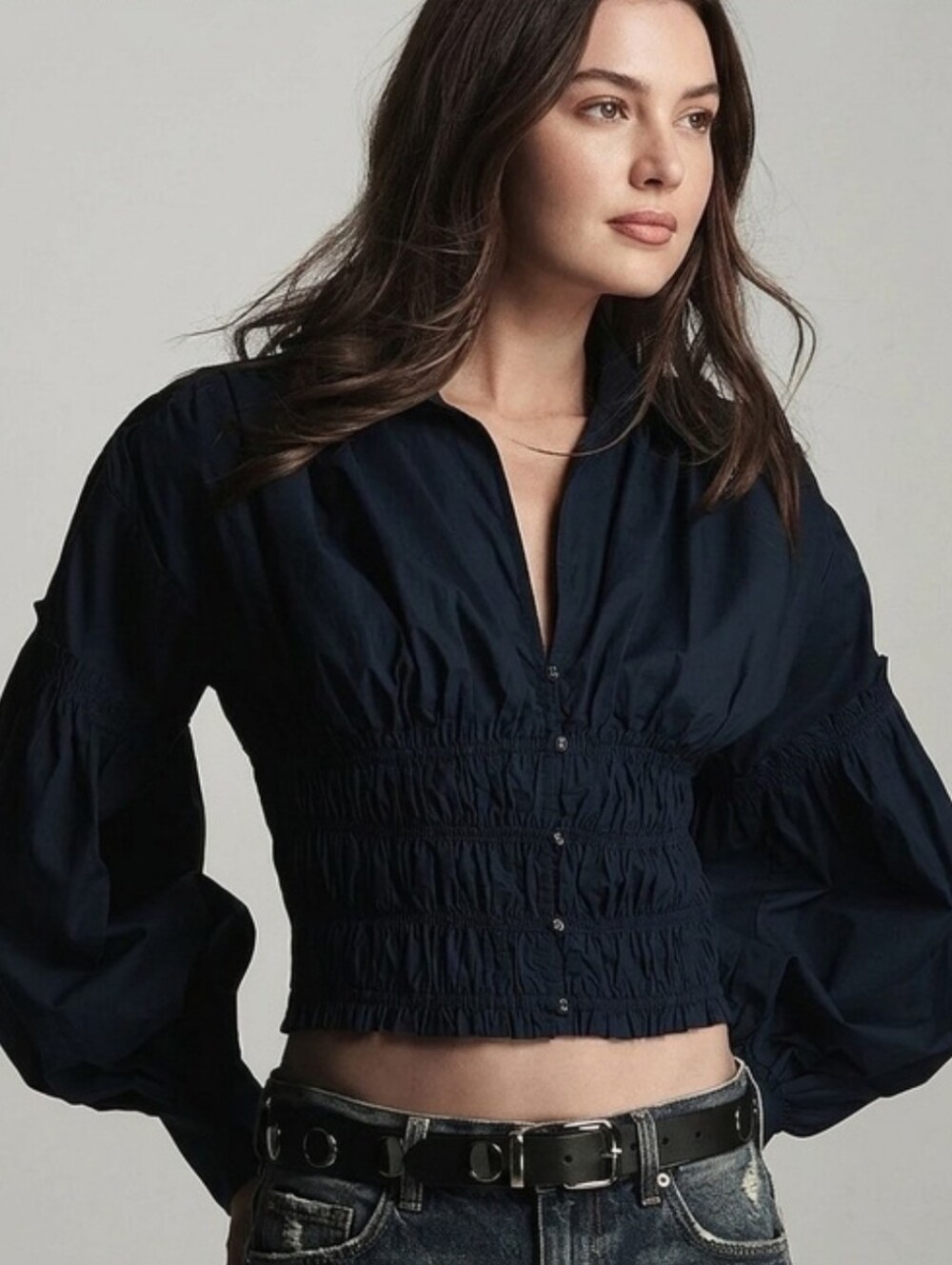 NWT Anthropologie by Anthropologie Shirred Button-Front Blouse size Large